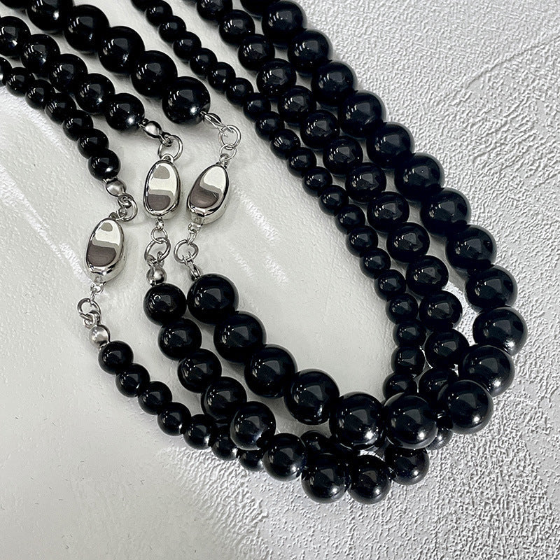 Black Glass Round Beads Necklaces