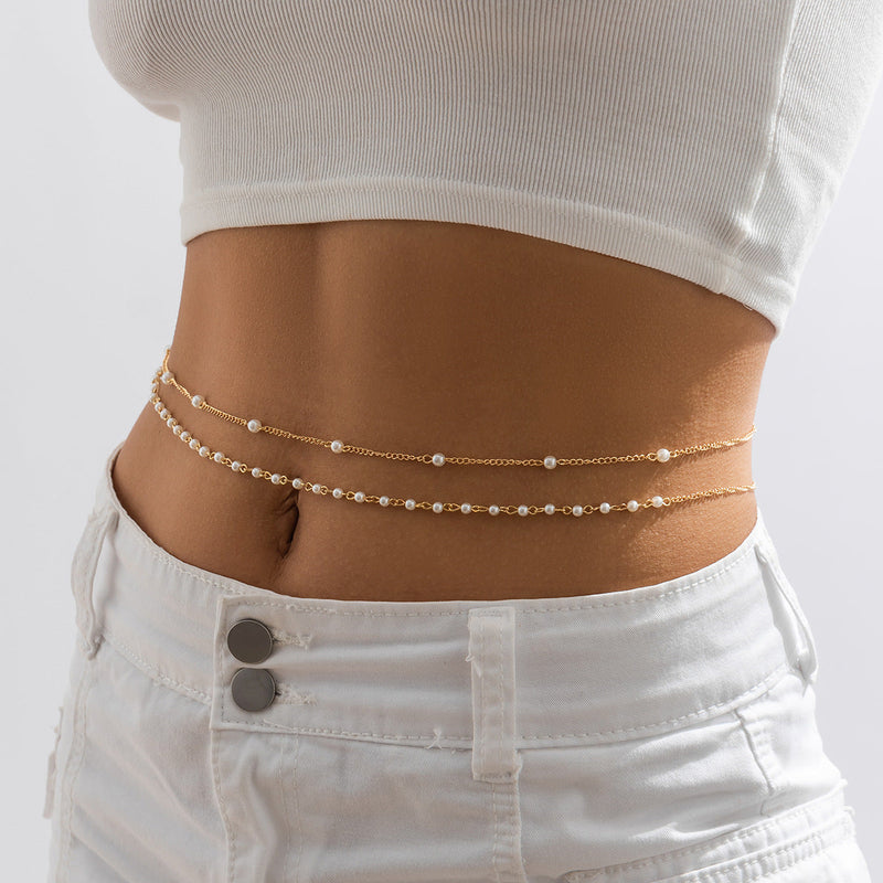 Sexy Simple Pearl Waist Chain Women Double Layer Body Chains