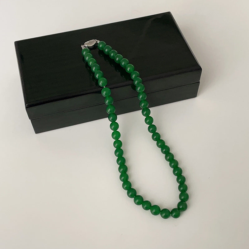 Natural Green Agate Stone Beaded Necklace