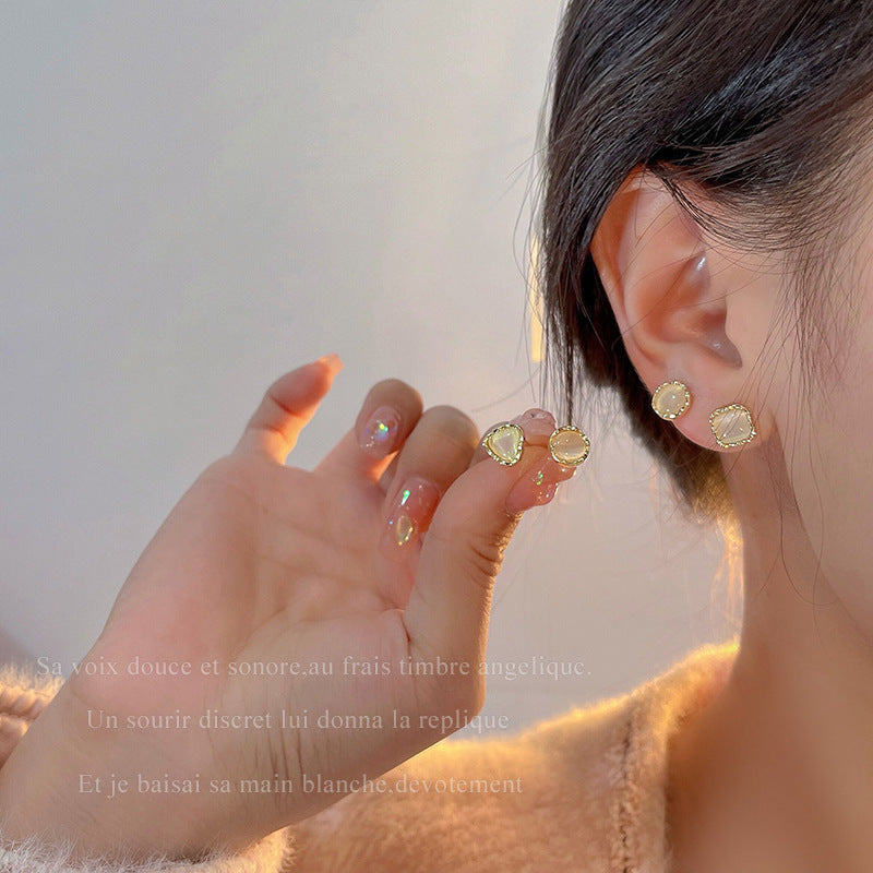 Opal Geometric Stud Earring Set