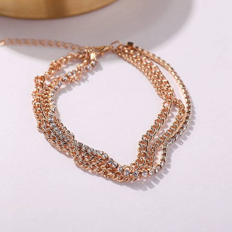Layer Rhinestone Link Ankle Bracelet