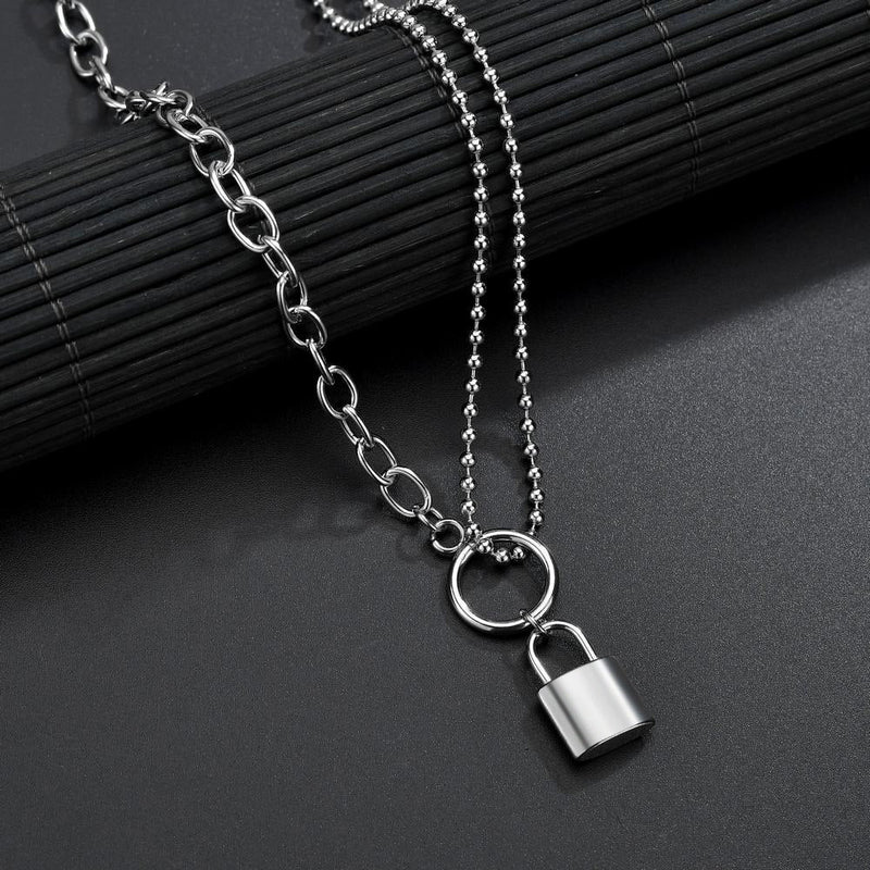 Punk Chain Lock Pendant Necklace