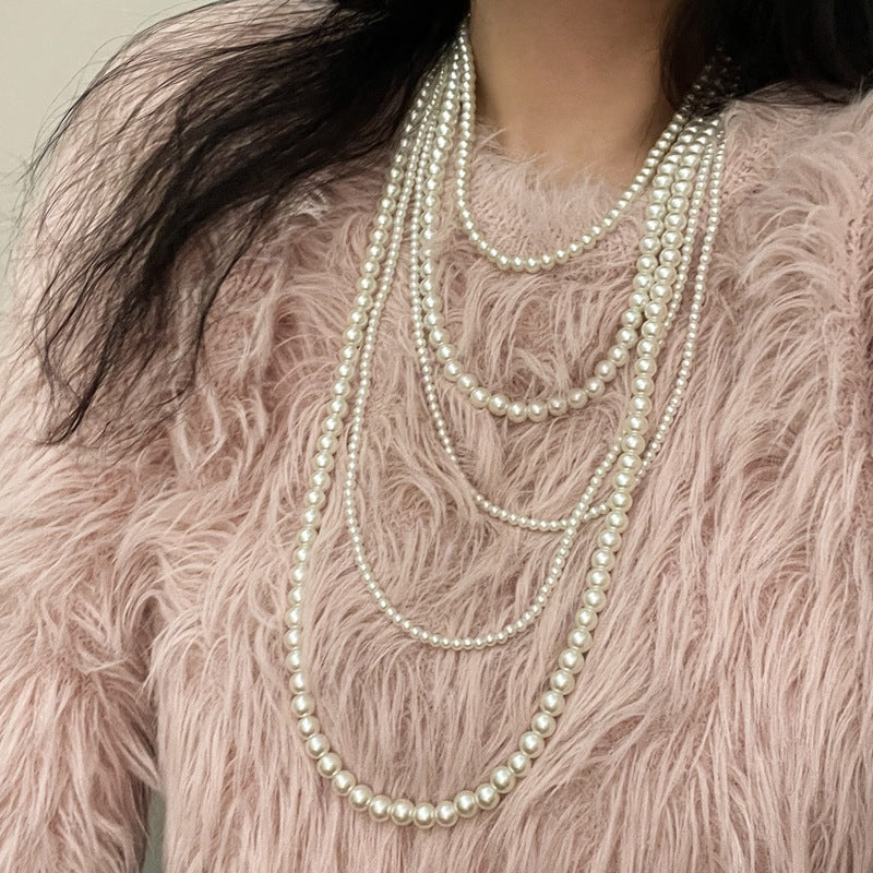 Pearl Beaded Necklace for Women Multi Long Strand Layered