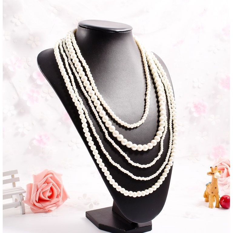 Multi-Layer Glass Pearl Sweater Necklace