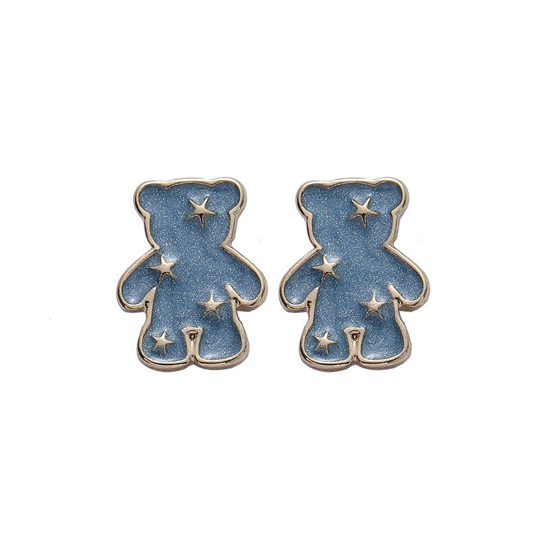 Blue Enamel Bear Earring