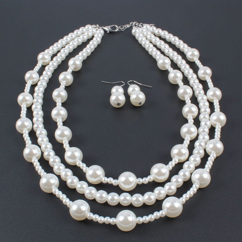 White Pearl Necklace Simple Imitation Pearl Necklace Jewelry Set