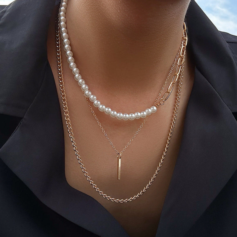 Fashion Multi-layered Chains Pearl Beads Necklaces