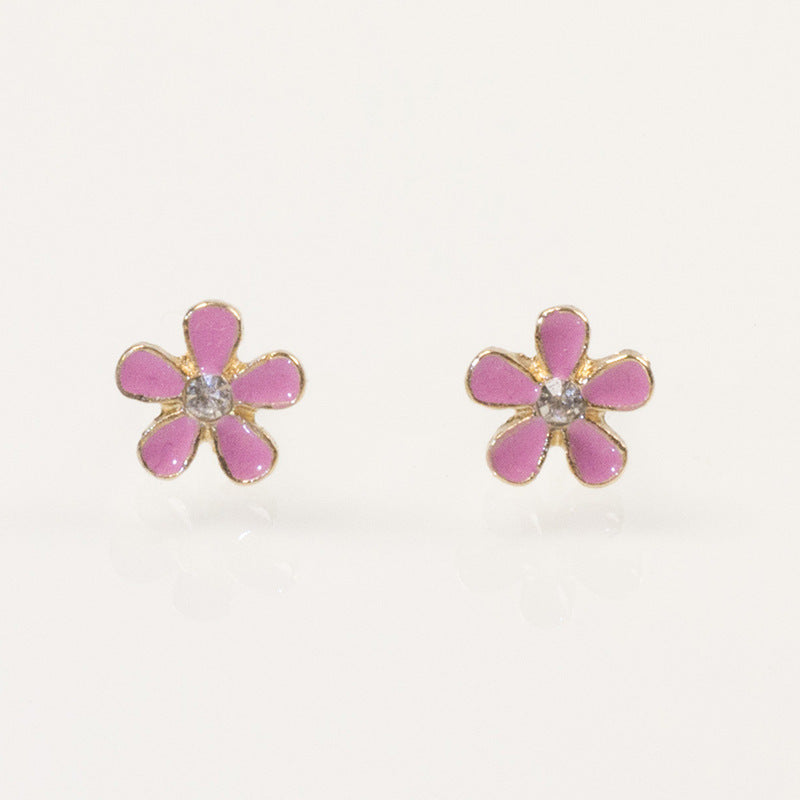 Pink Enamel Flower Earrings