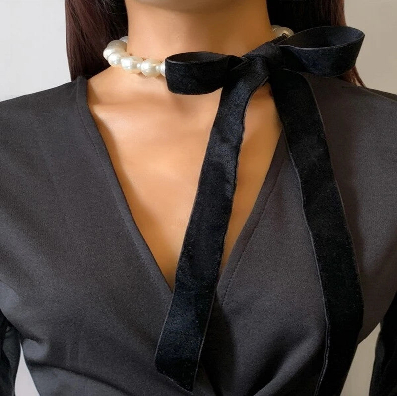 Black Rope Chain Women Jewelry Pearl Necklaces