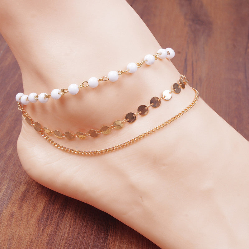 Double Layer Round Disc Bead Anklets Jewelry
