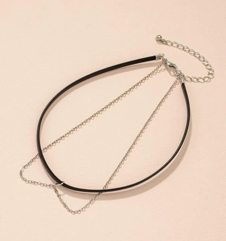 Girl Short Choker Necklace Elegant Leather Rope