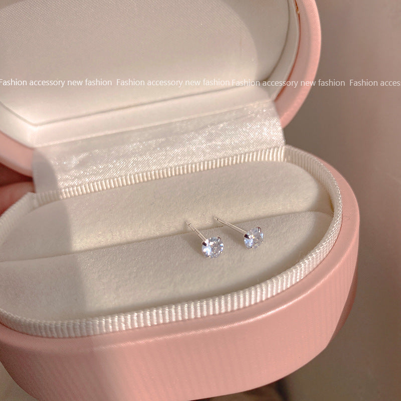 Round Crystal Zircon Stud Earrings