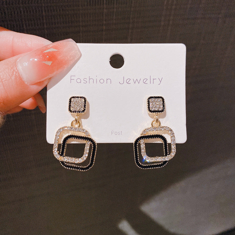 Geometry Rhinestone Square Pendant Earrings