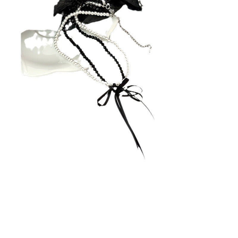 Long Black Ribbon Choker Necklace