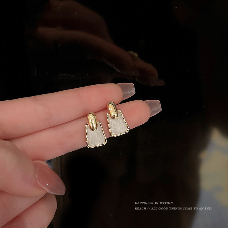 White Square Trapezoid Geometry Stud Earrings