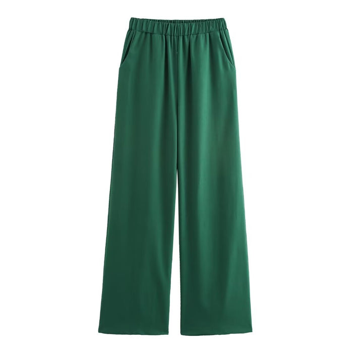 Women's Linen Halter Lace-up Top Vest Elastic Waist Wide Leg Trousers Suit