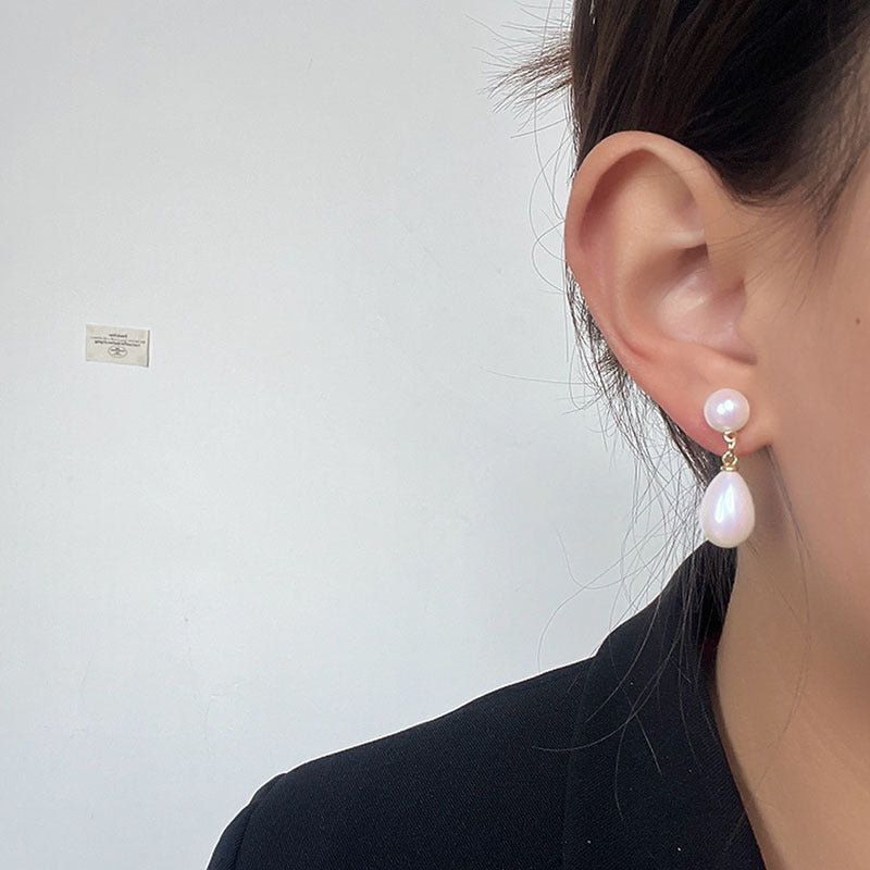 Oval Double Pearl Drop Dangle Earring