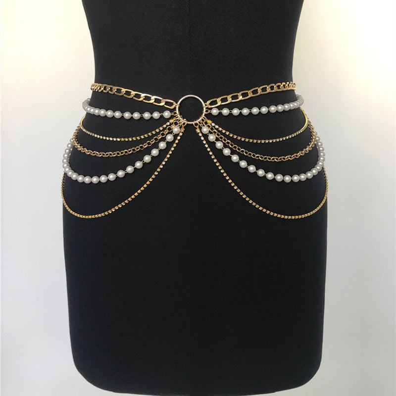 Pearl Dress Belt Female Multilayer Waist Chain Belt