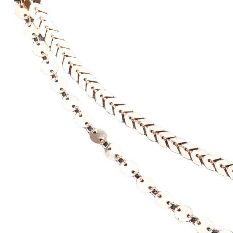 Layered Choker Metal Disc Chain Necklace
