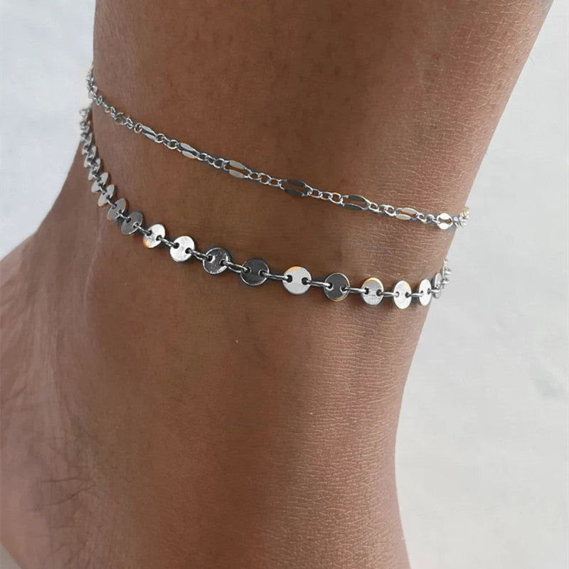 Double Layer Round Sequins Anklet Jewelry