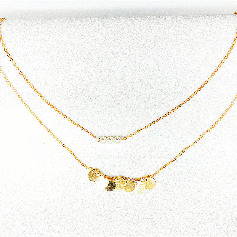 Round Coin Pearls Pendant Chain Necklaces