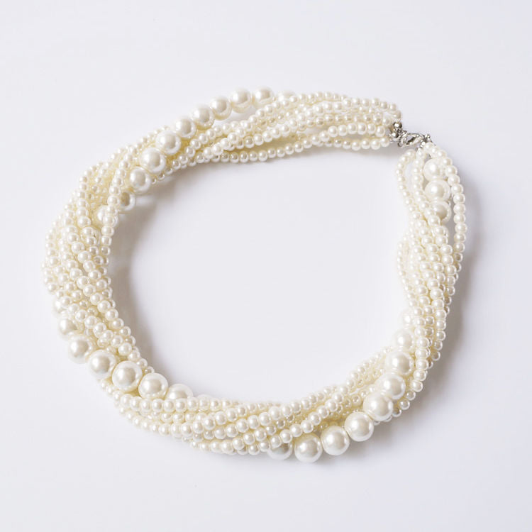Vintage Choker Faux Pearl Multi Strand Twisted Necklace