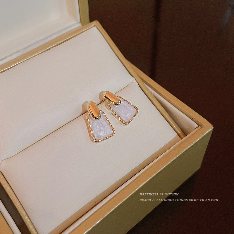 White Square Trapezoid Geometry Stud Earrings