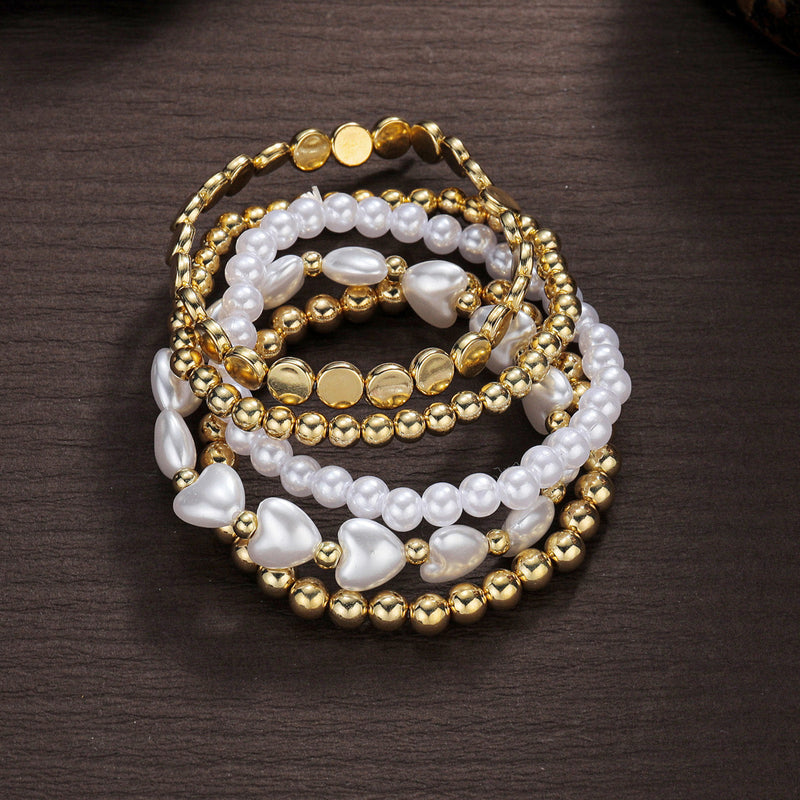 Pearl Elastic Round Beads Bracelet Set