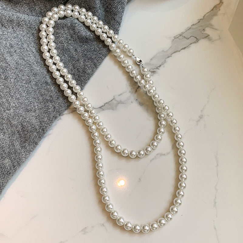 Long Gray Glass Pearl Vintage Charm Necklace