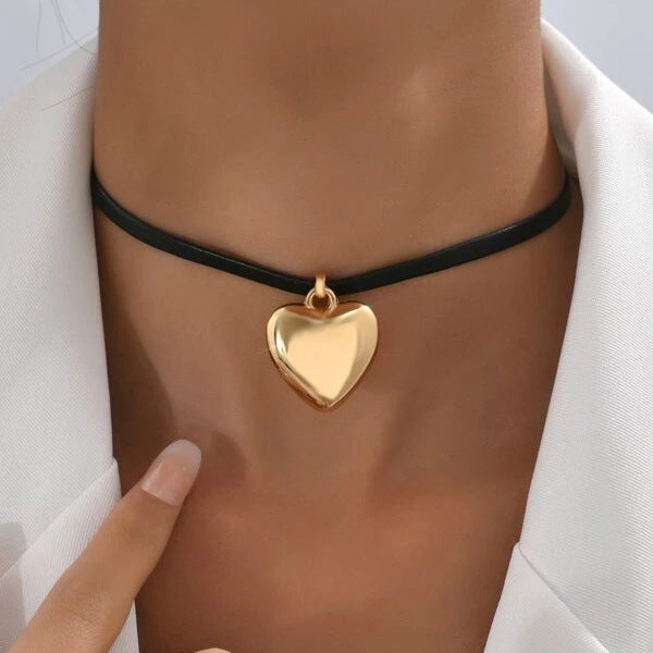 Wax Line Chocker Collars Heart Love Pendant Necklace