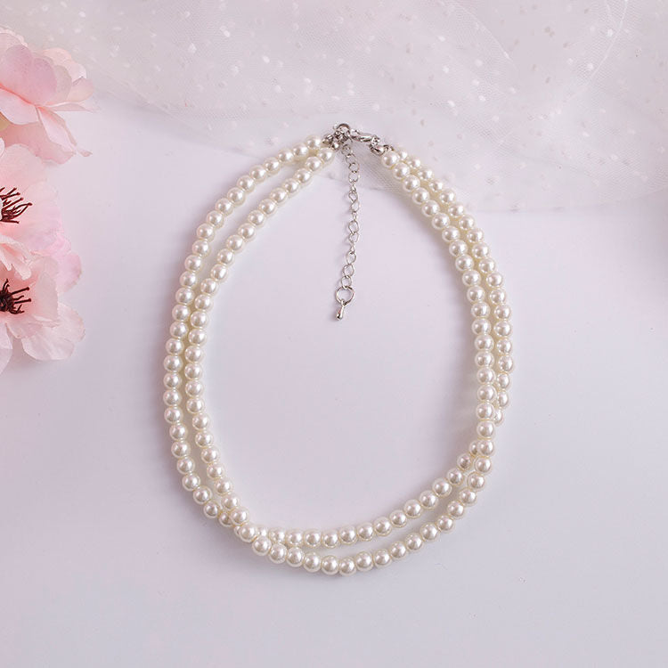 Vintage Layered Pearl Choker Necklace Double Strand
