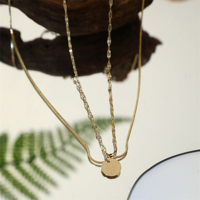Double Layer Round Charm Pendant Necklace