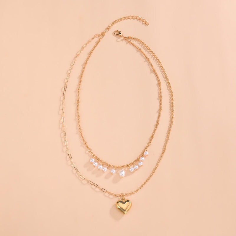 Pearl Layered Heart Pendant Necklace