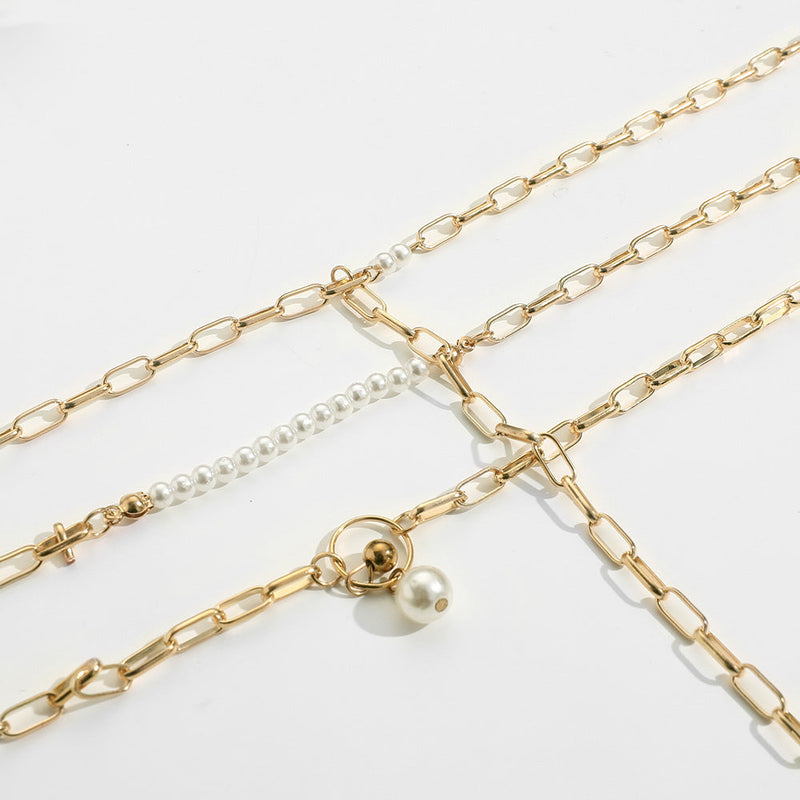 Layer Long Chain Necklace Pearl Charm Jewelry for Women