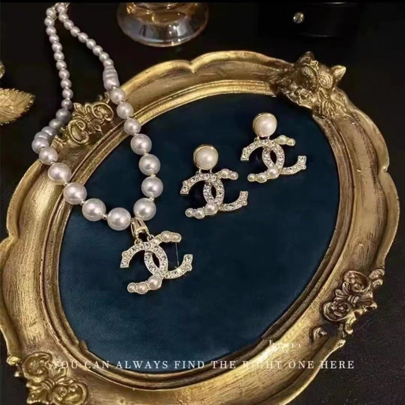 Elegant Women Wedding Pearl Pendant Earrings Necklace Sets