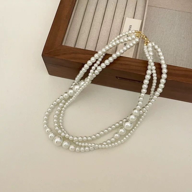 Women Multi Layer Pearl Bead Twist Choker Necklace