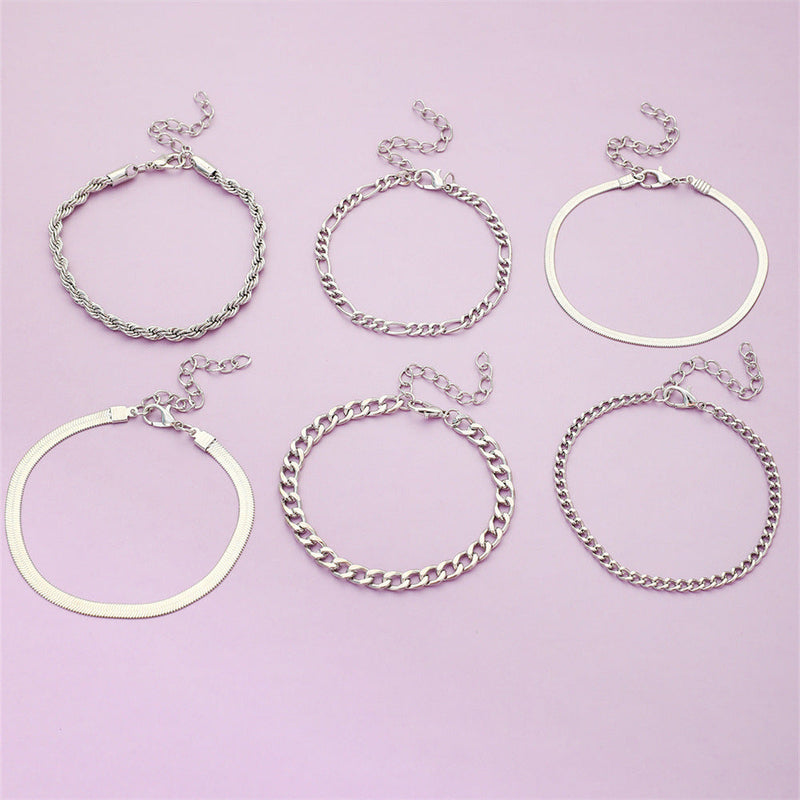 Metal Cuban Chain Link Bracelet Set