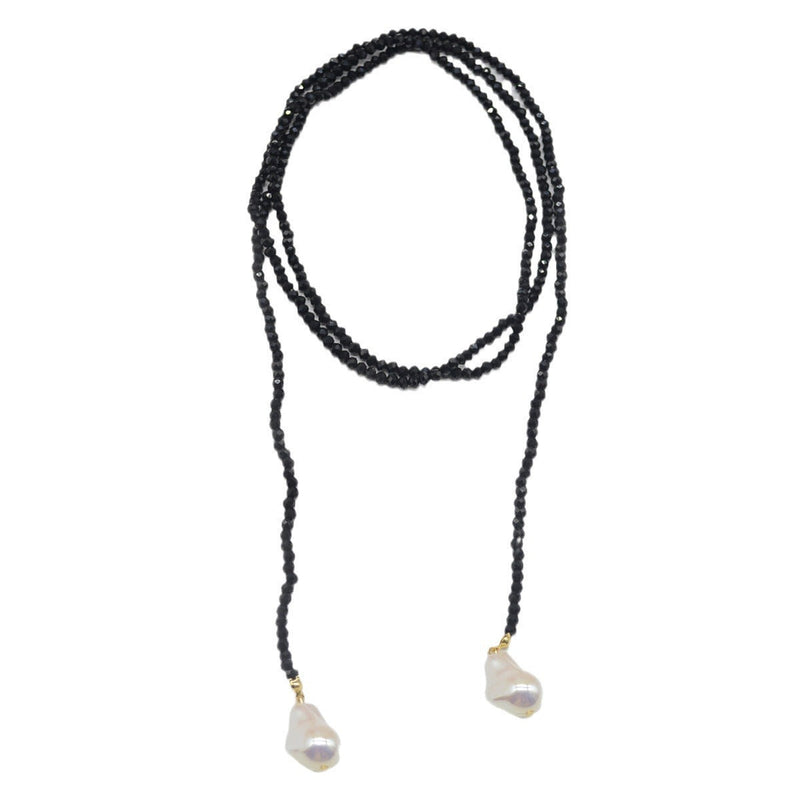 Sweater Necklace Black Crystal Pendant