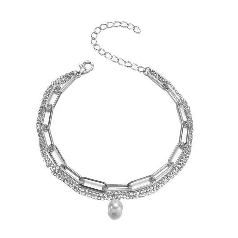 Paper Clip Anklet Chain Imitation Pearl