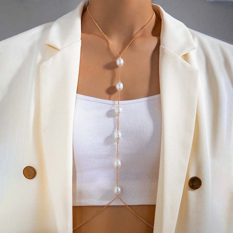 Beach Simple Metal Pearl Sexy Chest Chain