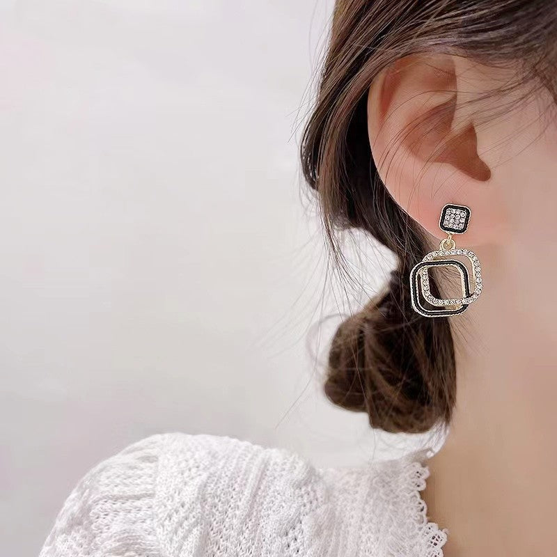 Geometry Rhinestone Square Pendant Earrings