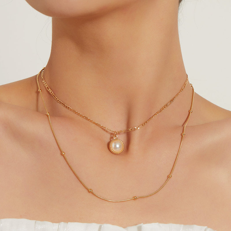 Layered Necklace Pearl Pendant