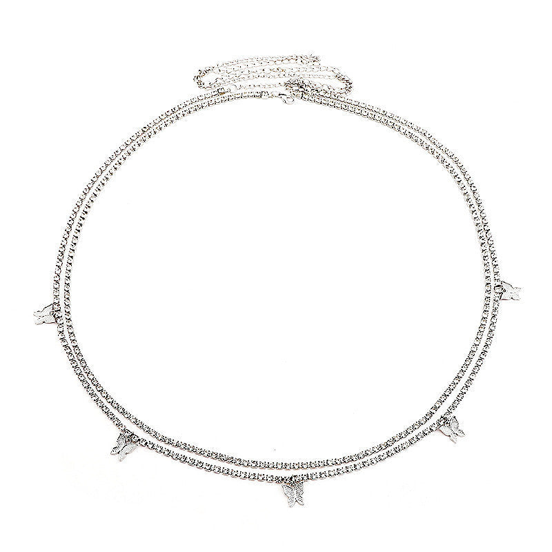 Rhinestone Butterfly Pendant Waist Chain Women Personality Versatile Body Chains