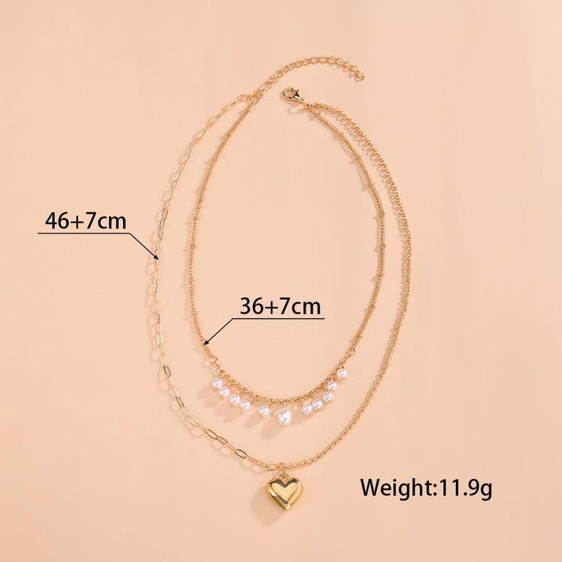 Pearl Layered Heart Pendant Necklace