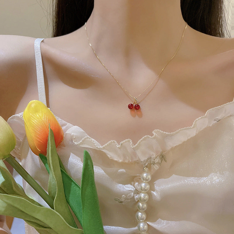 Red Cherry Resin Pendant Necklace