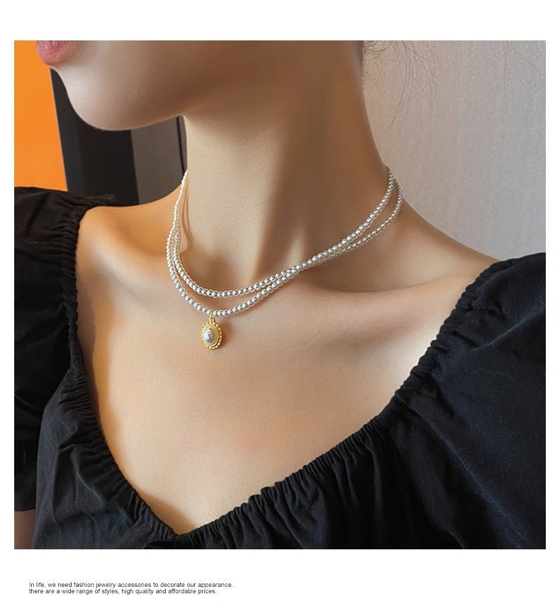 Vintage Double Layer Small Pearls Necklace Women Elegant Glass Pearl