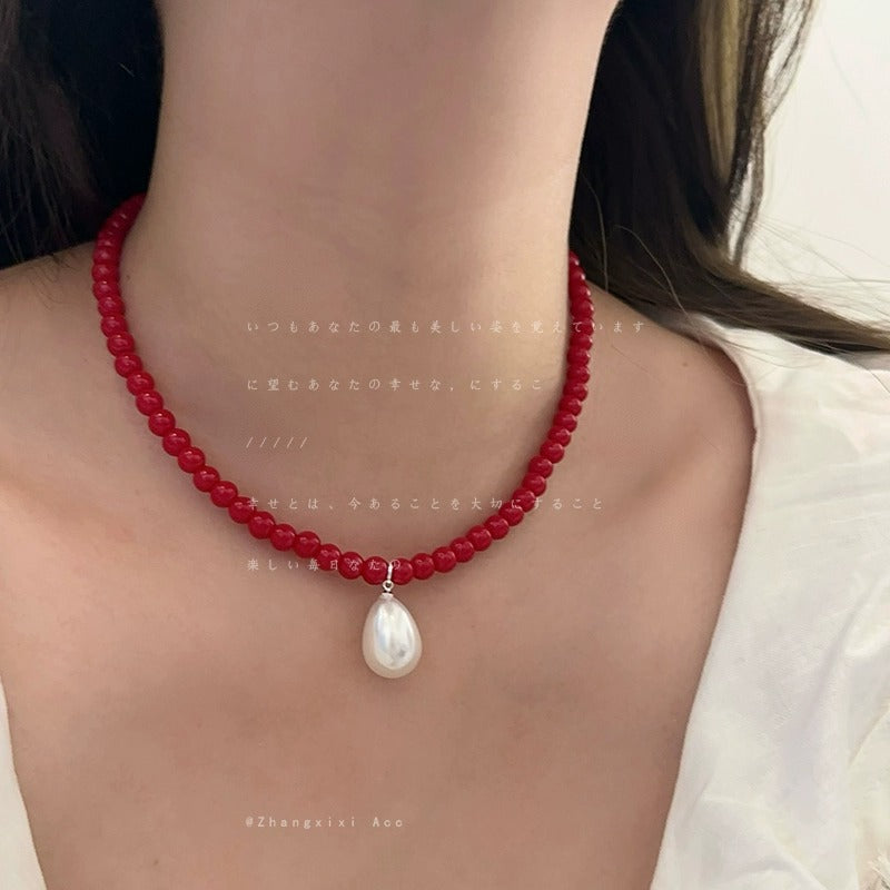 Glass Bead Drop Necklace