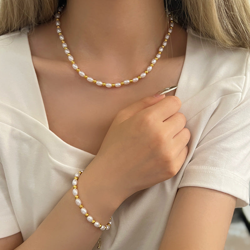 Women White Pearl Beaded Choker Necklace Lady Oval Necklaces