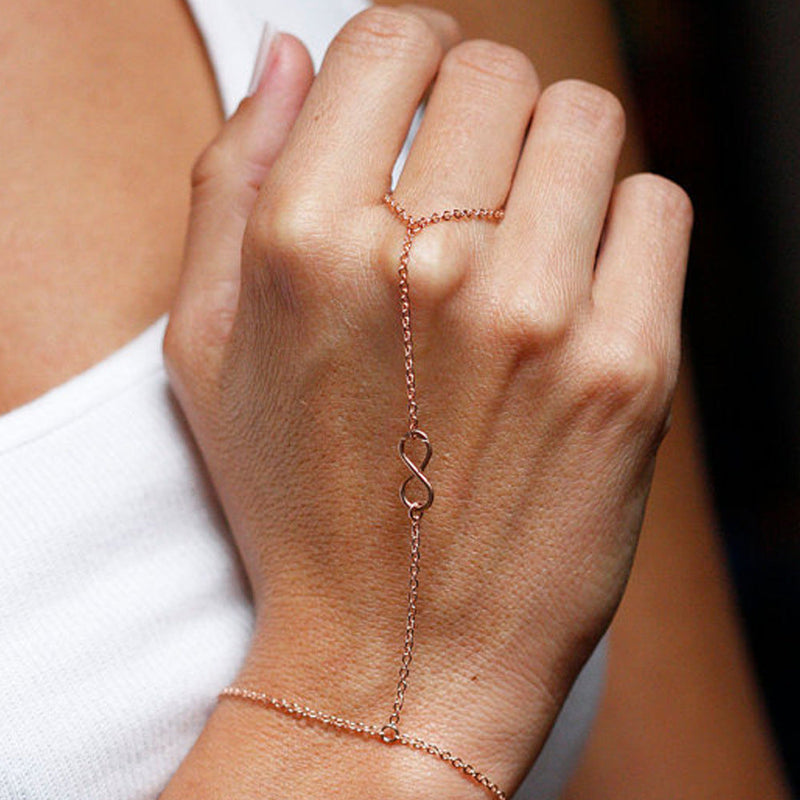 Lucky Infinity Symbol Finger Ring Chain Bracelet