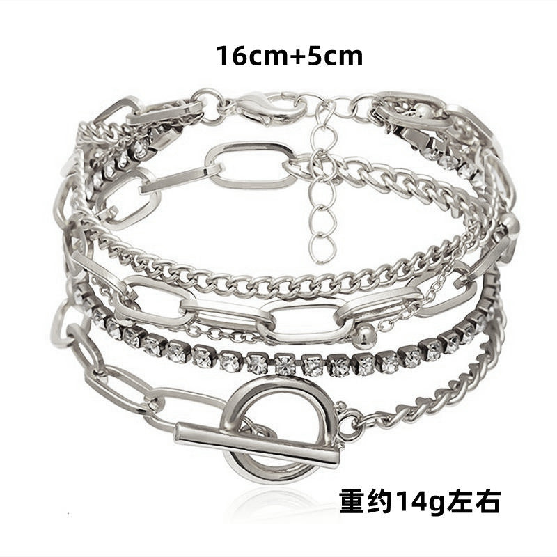 Multi-layer Rhinestone Chain Geometric Hollow Heart Bracelet
